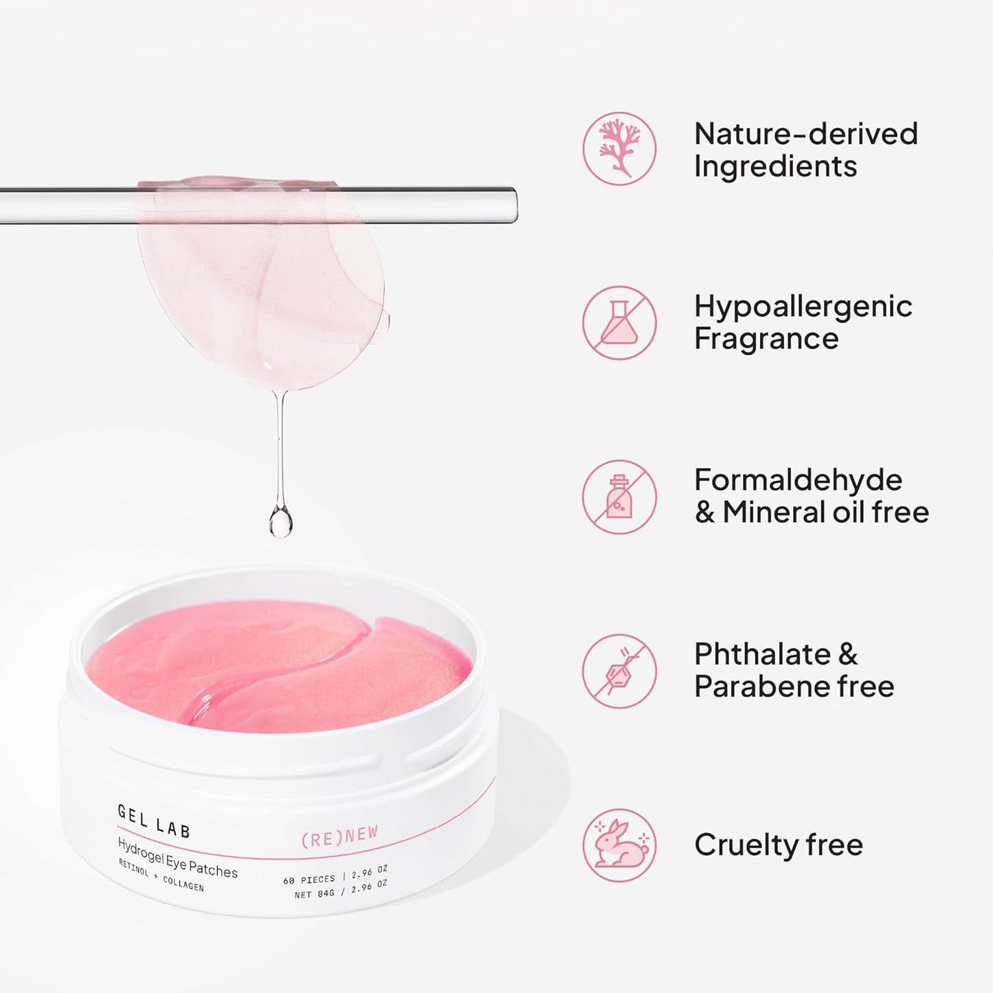 RENEW Retinol & Collagen Under Eye Patches - Korean Skincare Hydrating Eye Mask for Fine Lines, Wrinkles, Firming, Brightening - 60 Patches