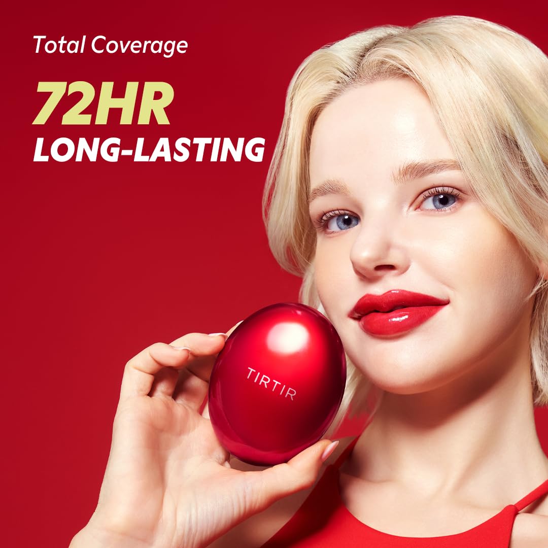 TIRTIR Mask Fit Red Cushion Foundation | Full coverage, Weightless, Skin fit, Satin Glow Finish, Korean Makeup BB Foundation, beauty, Tattoo cover up, Buildable (#22W Sheer Beige, 0.63 Fl Oz)