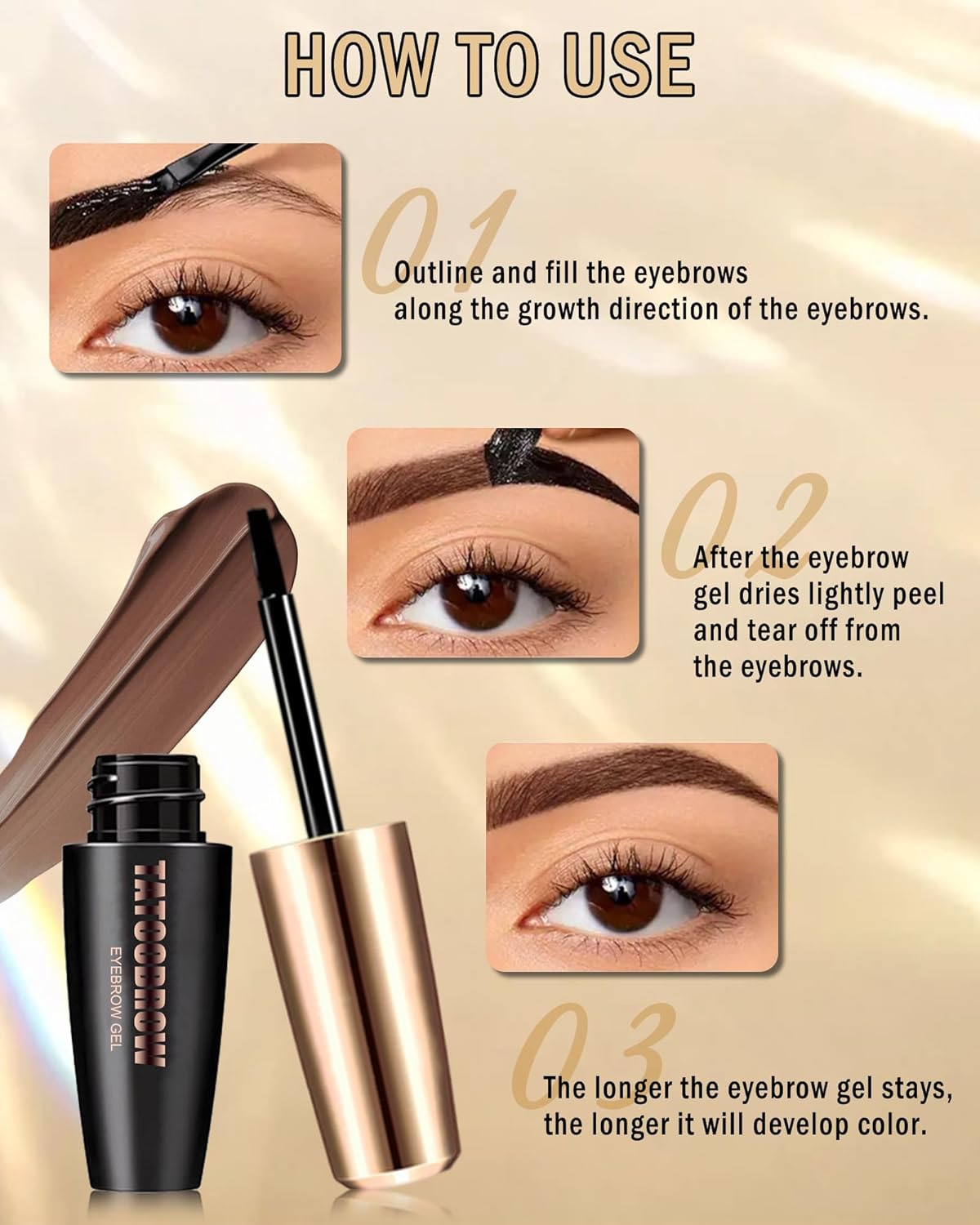 Eyebrow Gel Peel Off, 2Pcs Light Brown Tattoo Eyebrow Gel Easy Peel Off, Long Lasting Waterproof Eye Brow Tinting Dye, Tattoo Brow Tint Stain Peel-Off Kit for Eye Makeup,Thanksgiving Gift for Women-02