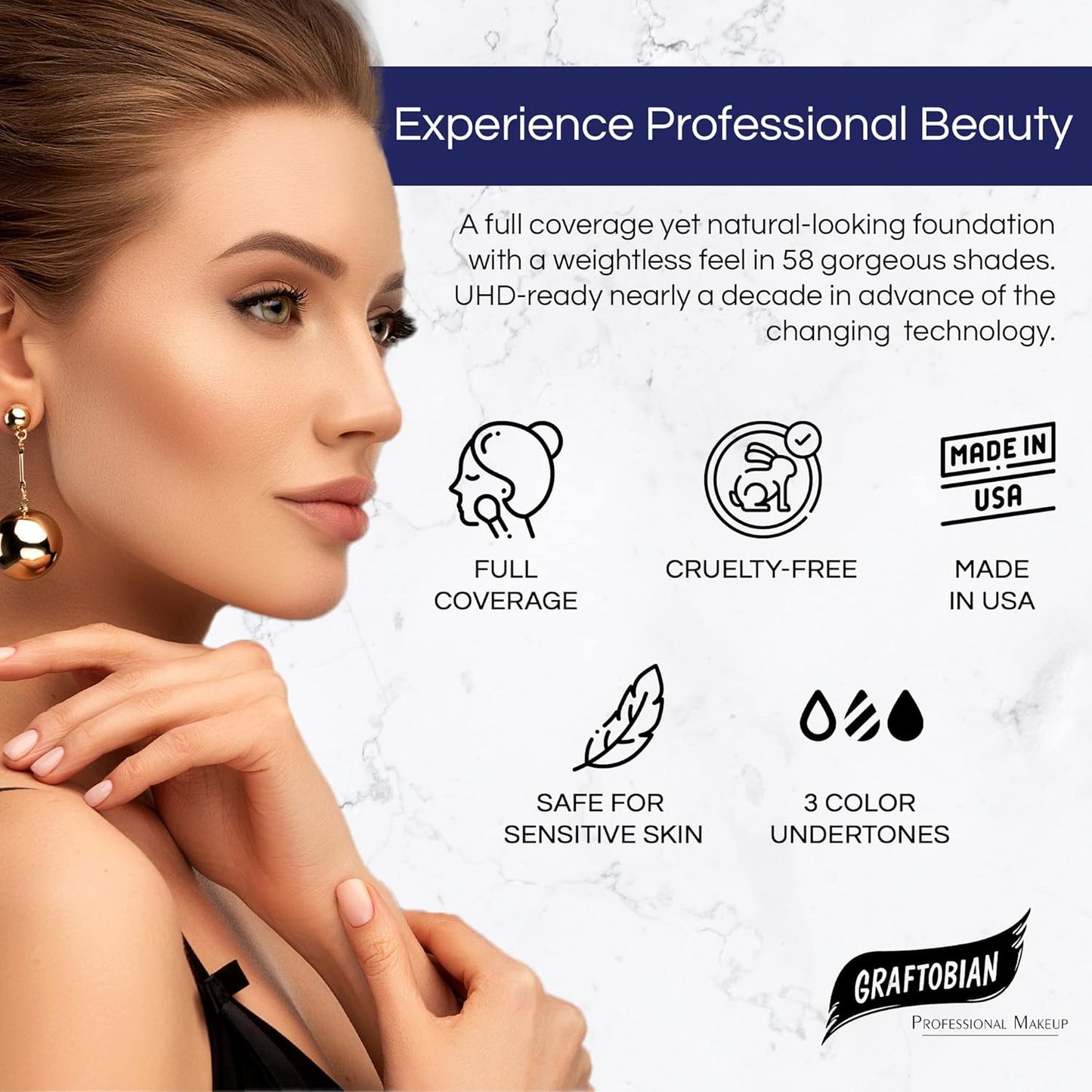 Graftobian HD Glamour Crème Foundation 1/2oz, Weightless Full Coverage Makeup, 65 Inclusive Shades, For All Skin Types, Natural or Full-Glam Looks, For Professionals and Beginners, Enchantress
