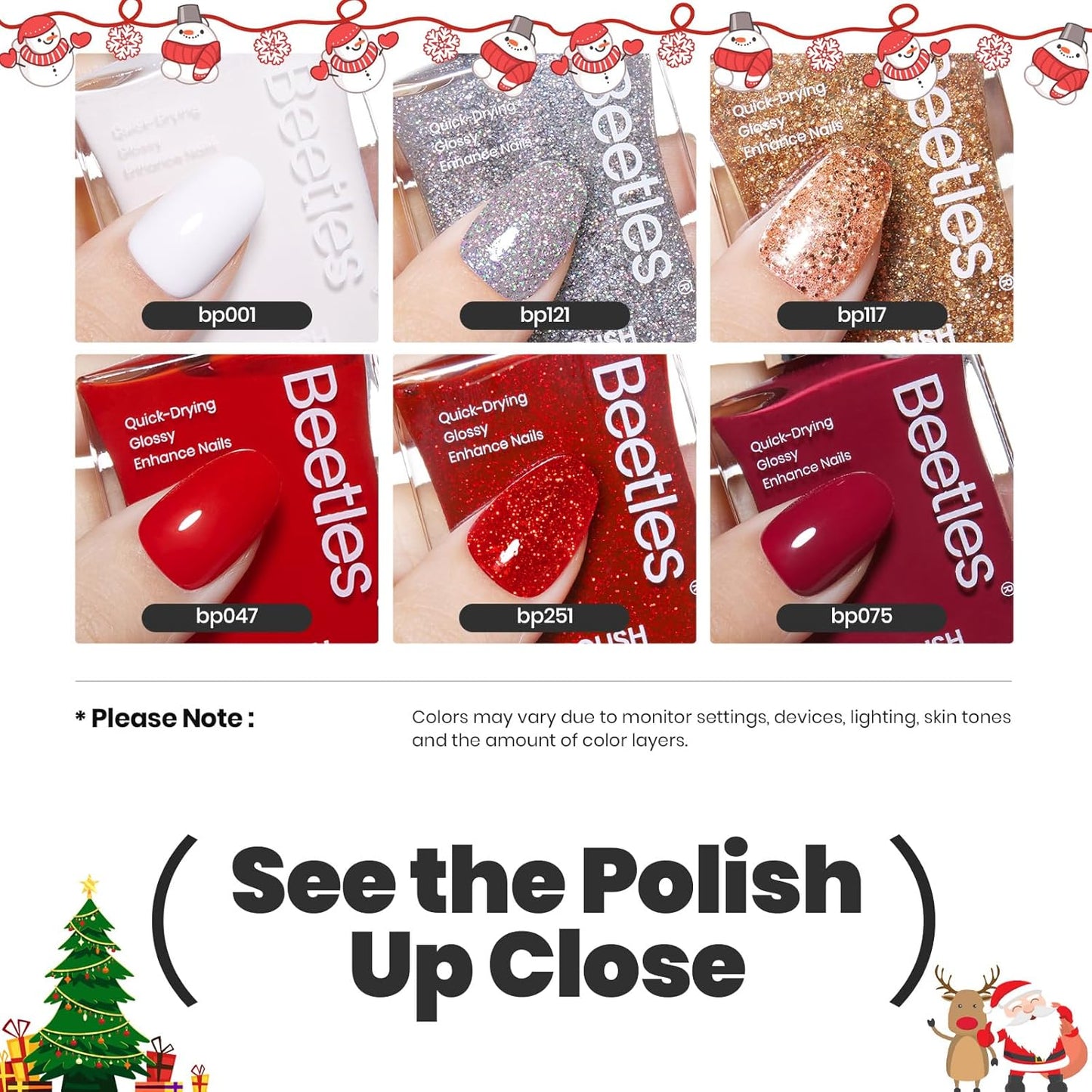 Beetles Red Nail Polish: 6Pcs Glitter Burgundy Red Sparkle Nail Polish Set, Quick Dry & Long Lasting Brilliant Overture White Silver Diy 4th of July Nail Art Design Gifts for Women