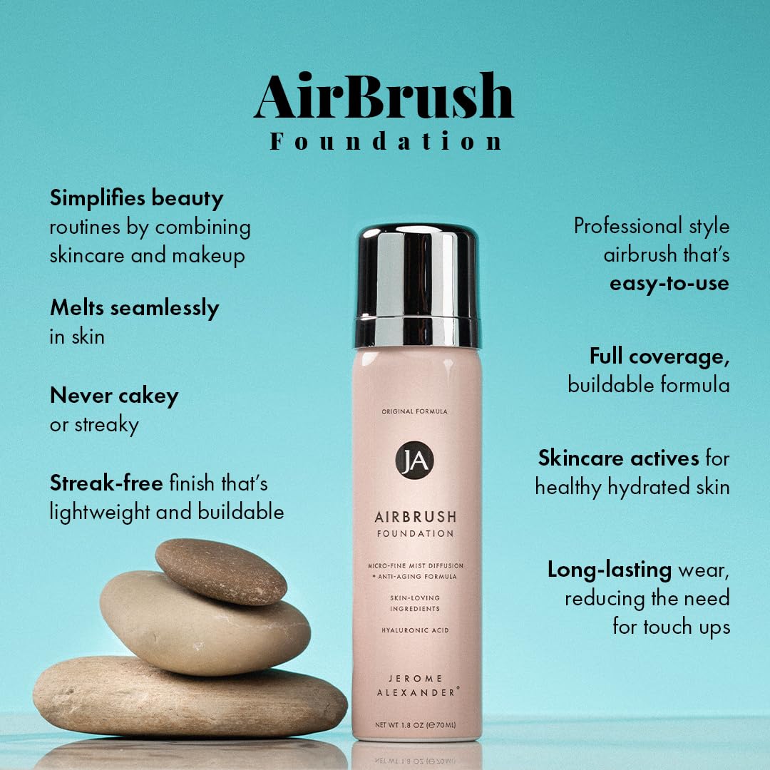 MagicMinerals AirBrush Foundation by Jerome Alexander – 2pc Set with Airbrush Foundation and Kabuki Brush - Spray Makeup with Anti-aging Ingredients for Smooth Radiant Skin - Light