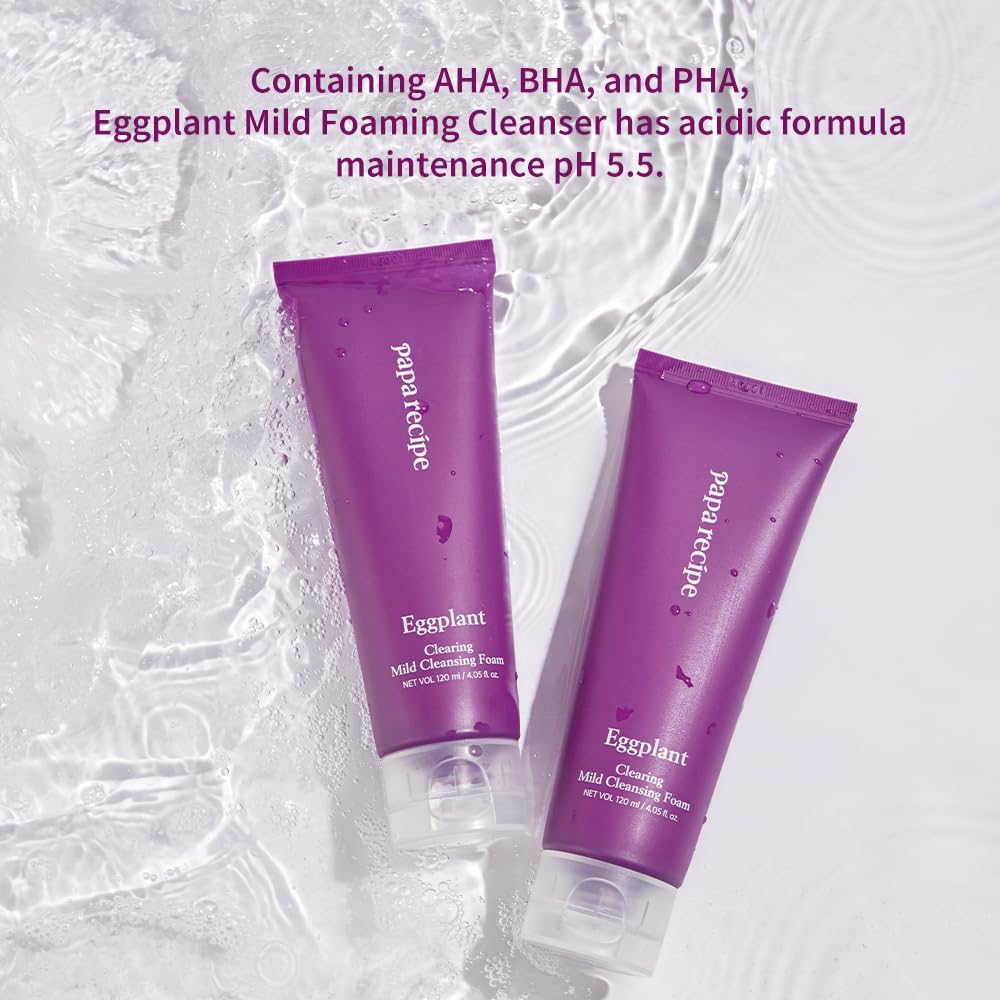 Papa Recipe Eggplant Moisturizing Cleansing Foam for Sensitive, Dehydrated, and Acne-Prone Skin