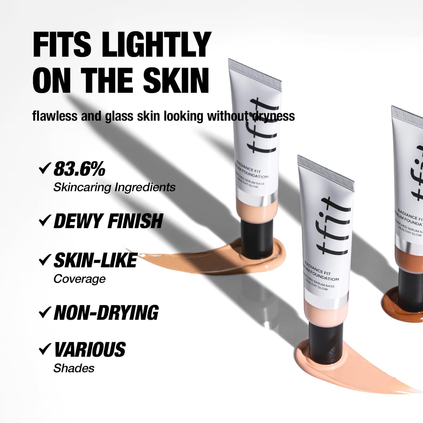 TFIT Radiance Fit Serum Foundation - Flawless Coverage, Dewy finish, Long-lasting, Lightweight, Korean Makeup,1.05 Oz. (N05 Toffee, 1.05 Oz.)