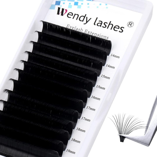 Easy Fan Volume for Lash Artists: Wendy, Handmade Fans for Eyelash Extensions, Self Fanning, Blooming, C-KH, Black, D-0.03-14-20