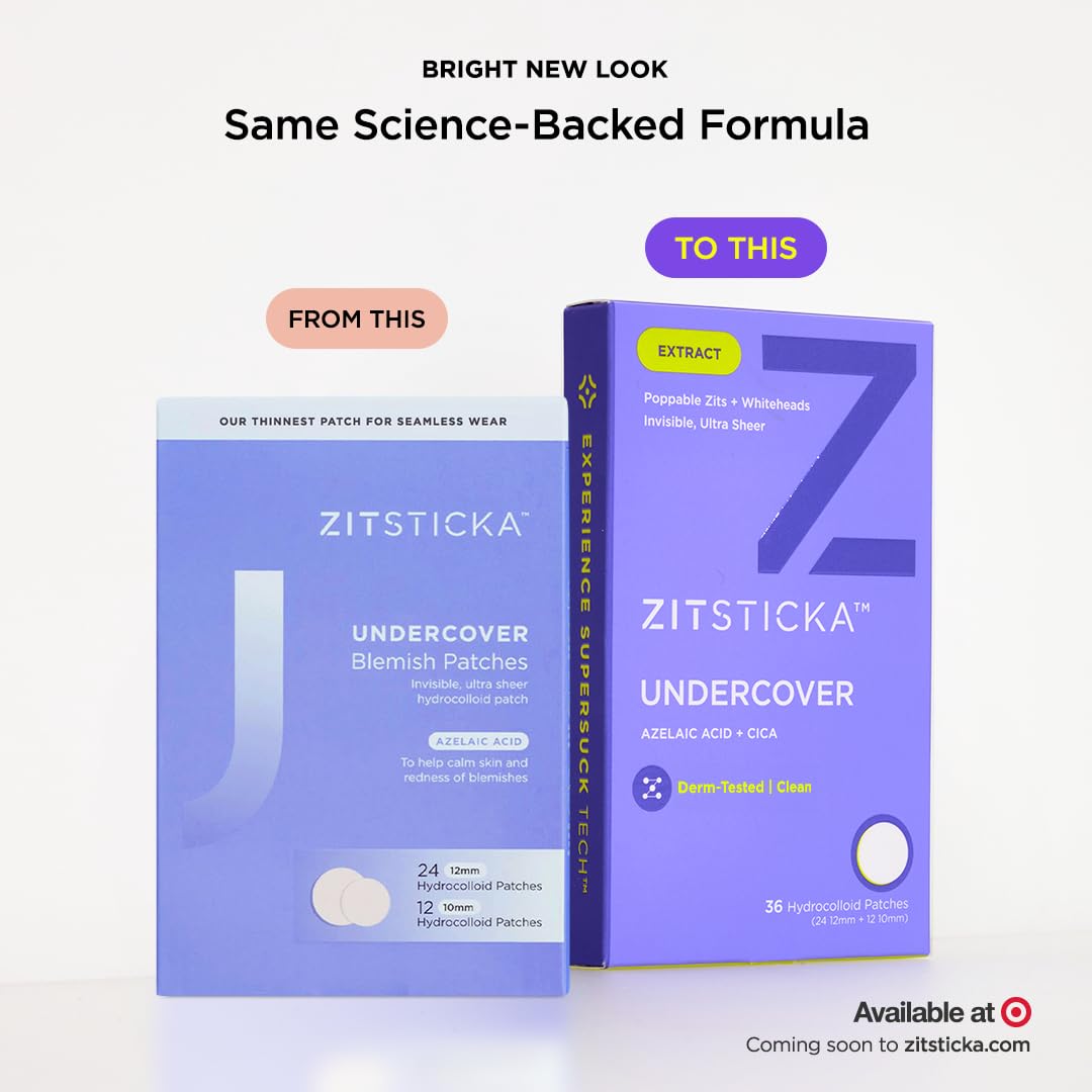 ZitSticka Invisible Pimple Patches for Face, Hydrocolloid Patches, Ultra-Thin Clear Azelaic Acid & CICA Blemish Patches, Pimple Stickers (UNDERCOVER 36 Count)