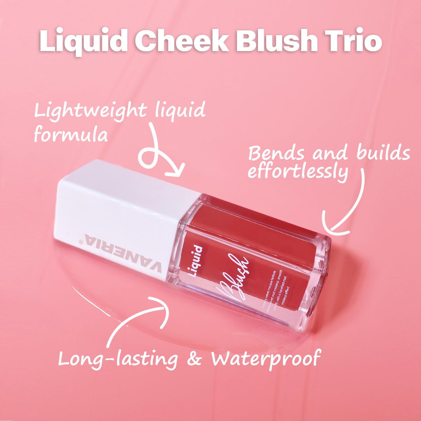 VANERIA Liquid Blush for Cheeks,Long lasting High Pigment Creme Blush,Multi-Use Makeup Blush Stick for Cheeks Lips Eyes,Natural Look Makeup Face Blushes.#2 (5g/0.17oz)