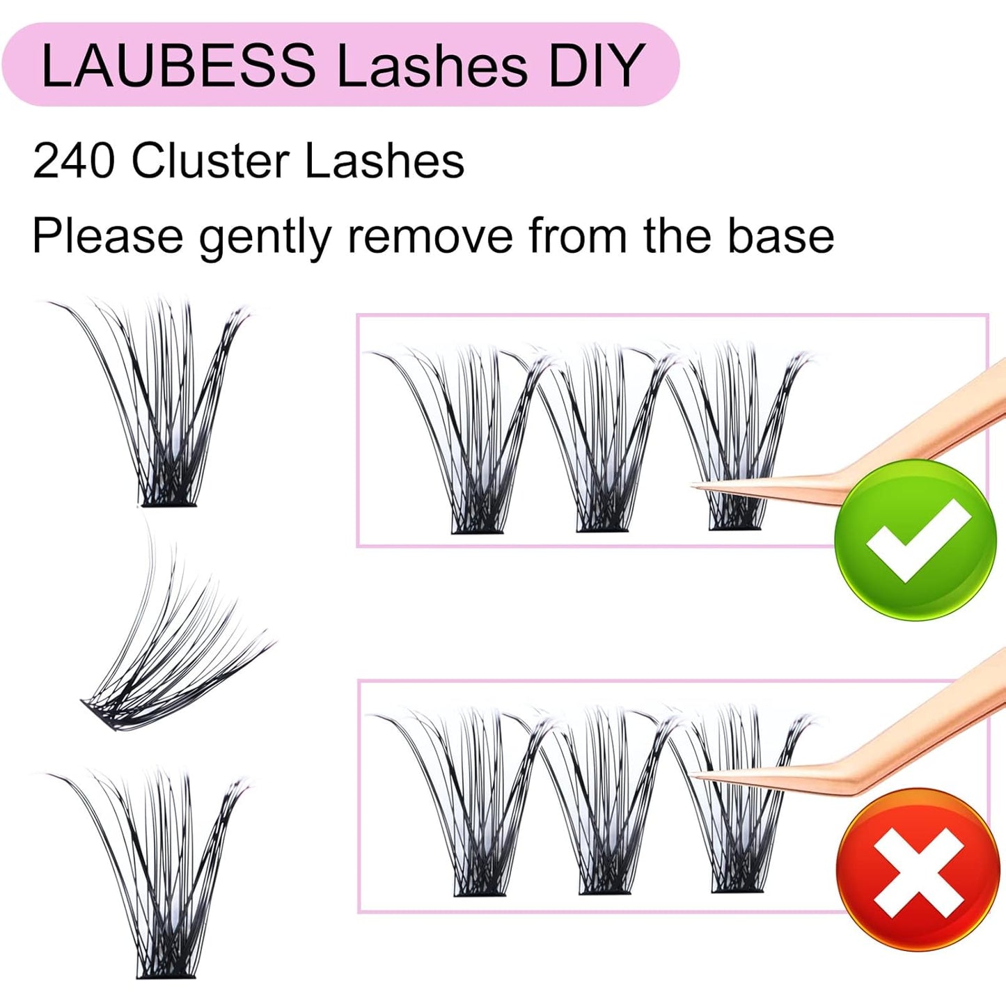 Lash Clusters LAUBESS Individual Lashes Waterproof Eyelash Clusters Mixed Tray Cluster Eyelash Extensions Soft Cluster Lashes for Beginners(40D-D-10)