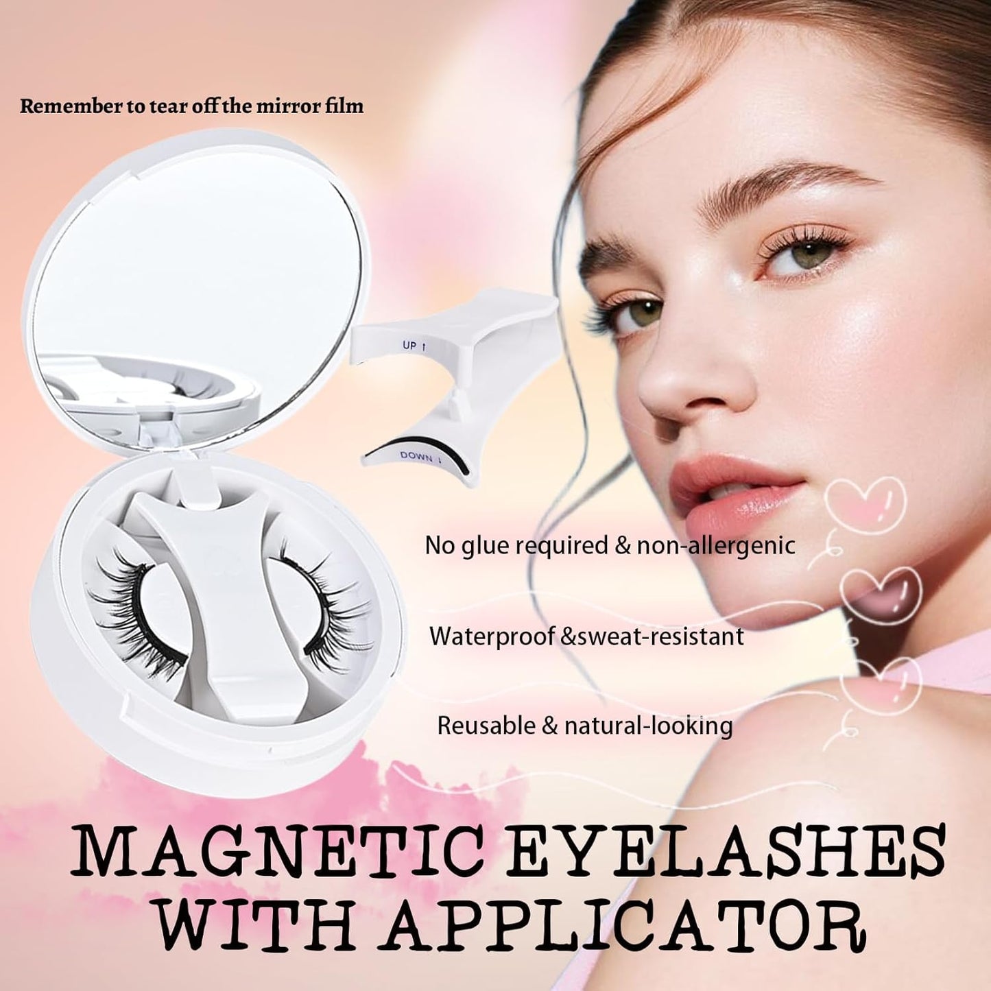 Lumentes Magnetic Eyelashes, Lumentes Magnetic Eyelashes with Applicator, Reusable No Glue Lashes, Natural Look Soft Comfortable Magnetic Lashes, Easy to Wear and Remove (Frost Black)