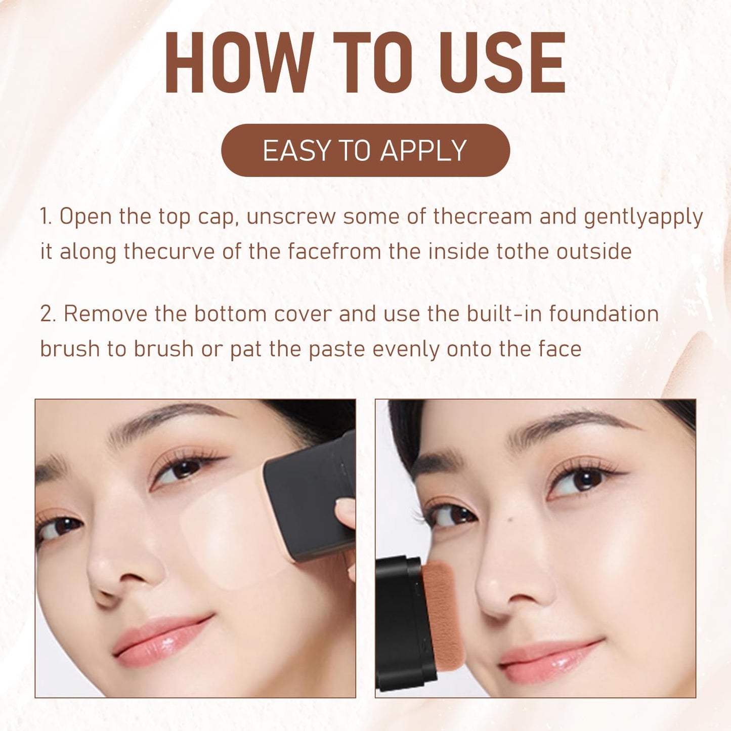 2PCS Long-Lasting Concealer Foundation Stick, Full Coverage Foundation Stick, 2-in-1 Contouring foundation with Brush, Cover Blemishes for All Skin Types (01#Ivory)