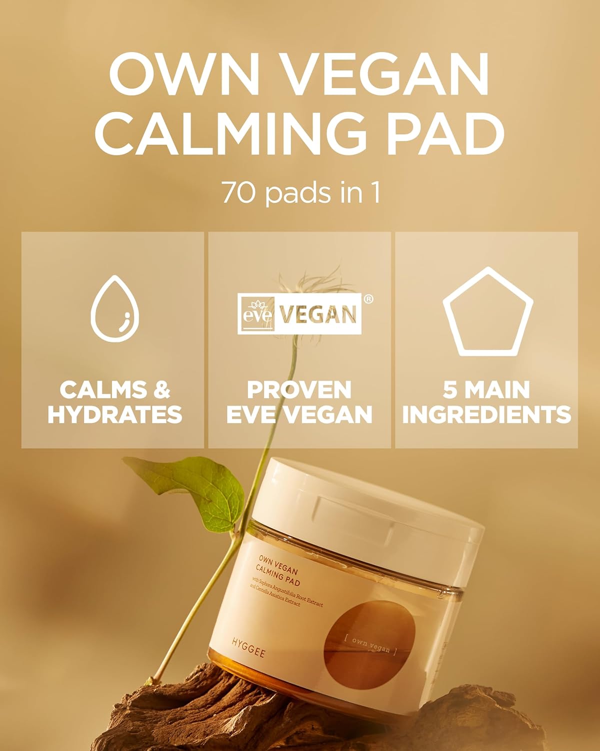 Own Vegan Calming Pad - Cotton Facial Toner Pads with Sophora Flavescens Extract - Calming, Exfoliating and Moisturizing, 70 sheets
