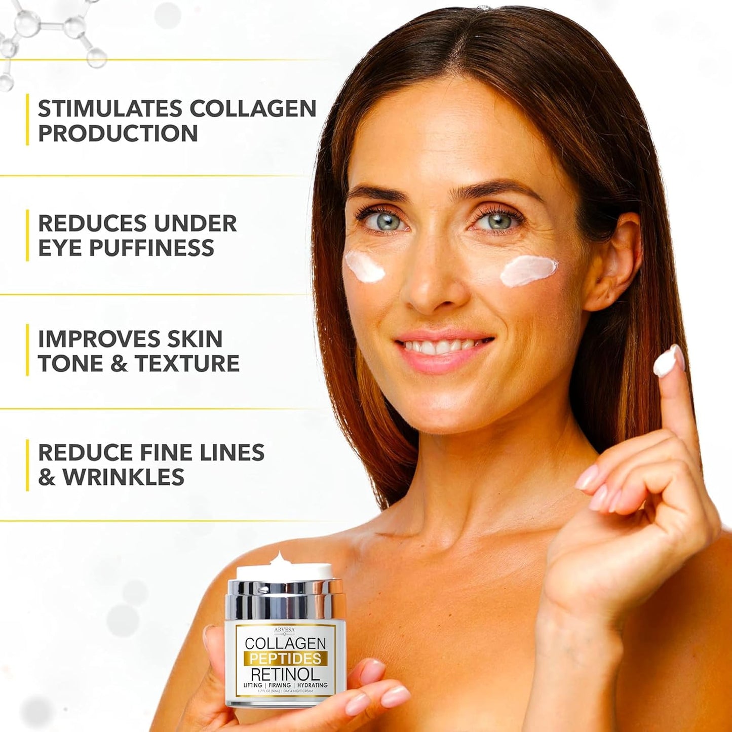 Retinol Cream for Face with Collagen, Peptides - Anti Aging Wrinkle Cream for Women and Men - Day-Night Facial Moisturizer with Hyaluronic Acid - Tightening and Skin Firming - Neck & Décolleté