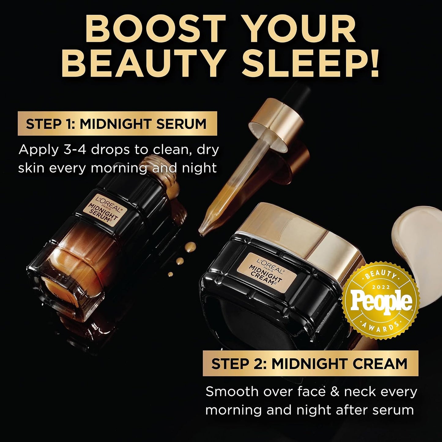 L'Oreal Paris Age Perfect Anti-Aging Midnight Face Serum, Reduce Wrinkles 1oz + Eye Cream Sample